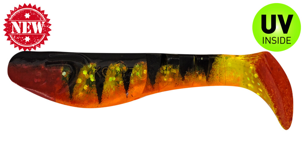 Kopyto-Classic 3" Zander (ca. 8,0 cm) grün(chartreuse)-Glitter / Zander / bauch: orange / red tail