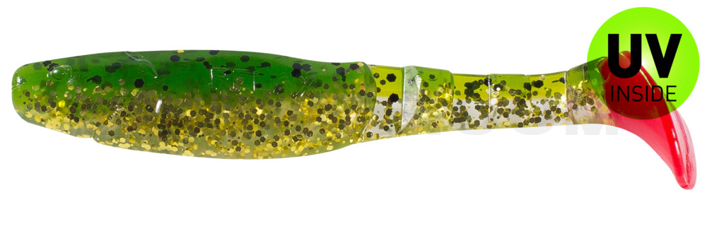 Kopyto-Classic 4" (ca. 11,0 cm) dunkelgrün Glitter  / klar gold Glitter / red tail