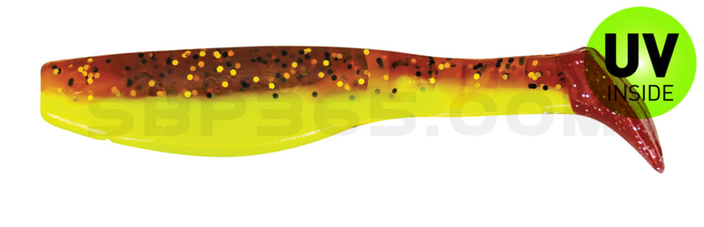 Kopyto-Classic 4" (ca. 11,0 cm) fluogelb  / olivebraun-Glitter / red tail