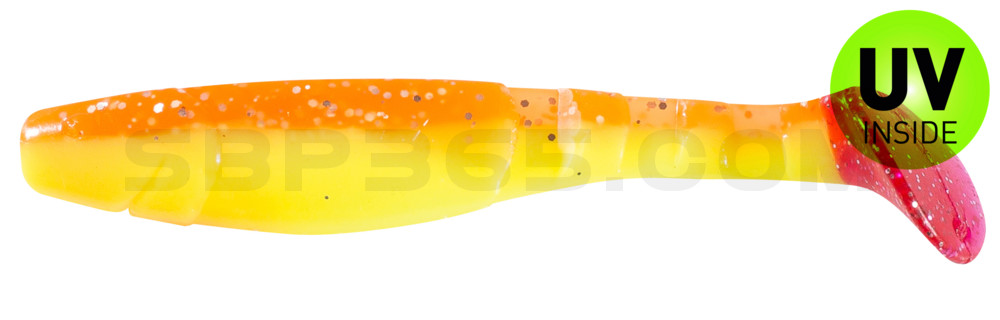 Kopyto-Classic 4" (ca. 11,0 cm) fluogelb  / orange-silber Glitter / red tail