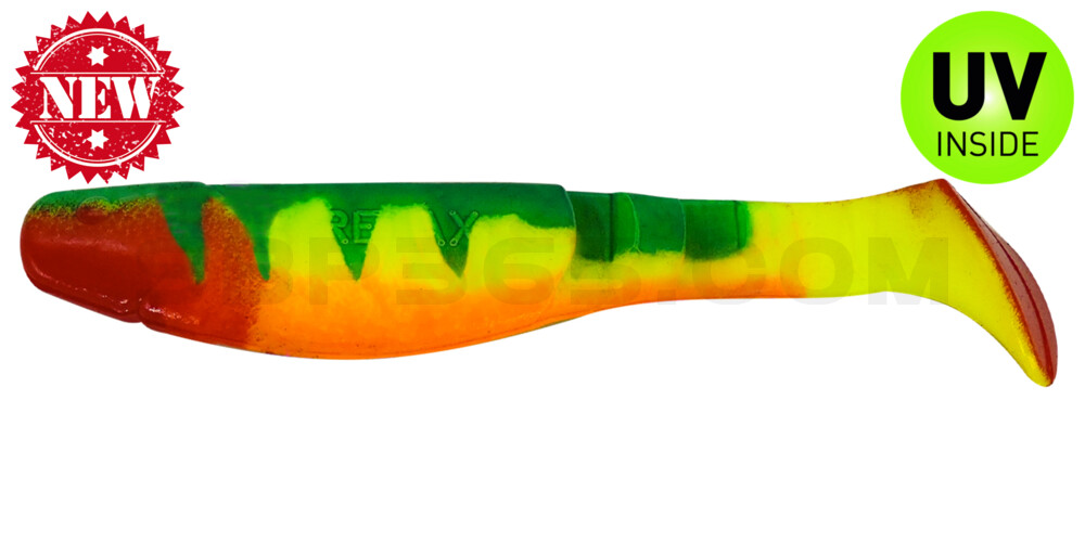 Kopyto-Classic 4" (ca. 11,0 cm) fluogelb / Zander blau / bauch: orange / red tail