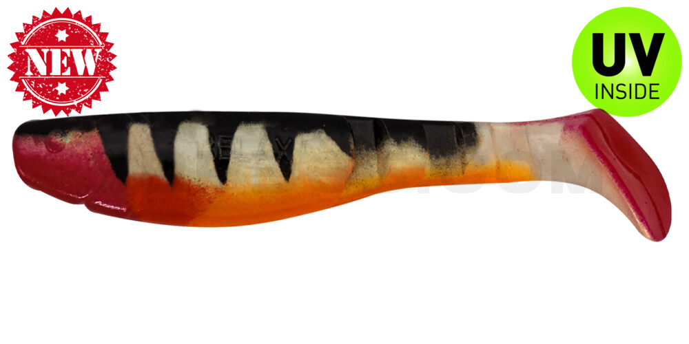 Kopyto-Classic 4" (ca. 11,0 cm) goldperl / Zander / bauch: orange / red tail