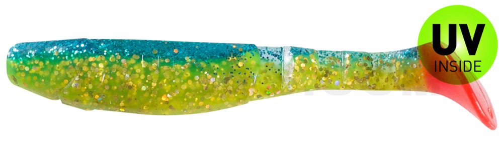 Kopyto-Classic 4" (ca. 11,0 cm) grün (chartreuse)-Glitter / blau-violett Glitter / red tail