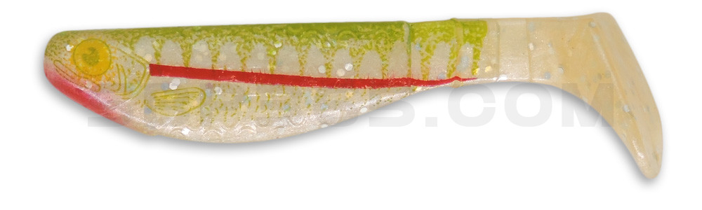Kopyto-Nature 3" (ca. 8,0 cm) perlweiss-Glitter / Zander grün / Bauch: weiß