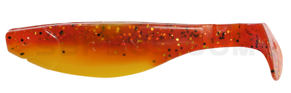 Kopyto-River 4" (ca. 11,0 cm) gelb / motoroil Glitter