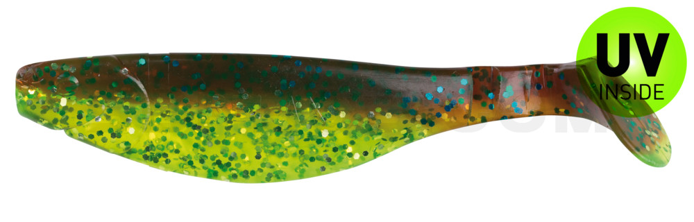 Kopyto-River 4" (ca. 11,0 cm) grün (chartreuse)-Glitter / motoroil Glitter