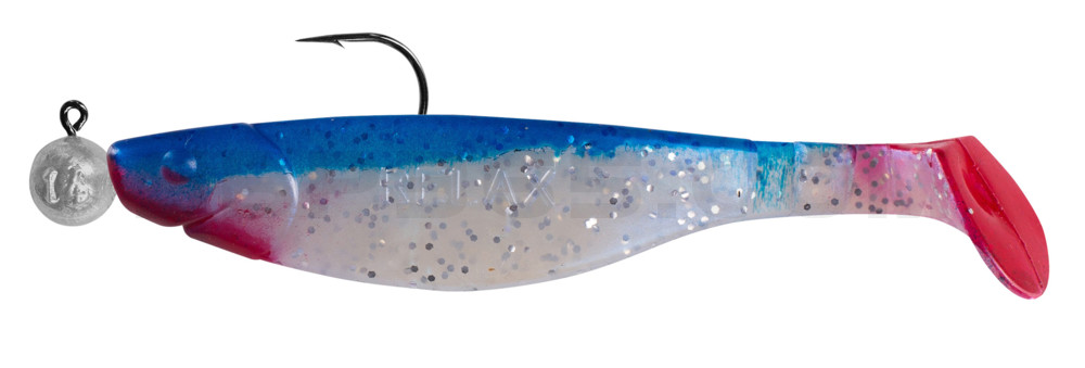 Kopyto-River 5" (ca. 14,0 cm) blauperl-Glitter / blau, montiert auf MUXRO 8/0 15g