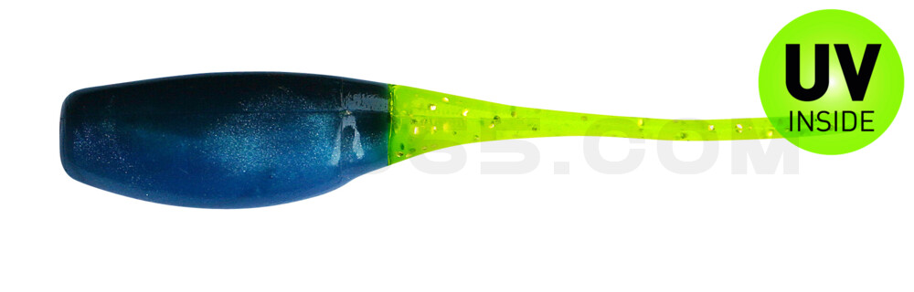 Stinger Shad 2" (5,2cm) blau-perleffekt / schwarz / chartreuse glitter tail