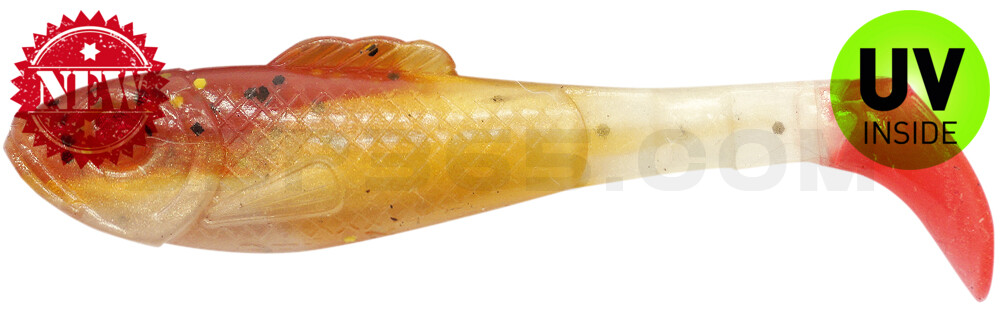 Super Shad 3" (ca. 8 cm) goldperl / motoroil Glitter / red tail