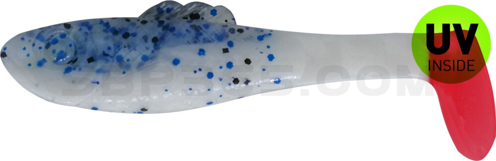Super Shad 3" (ca. 8 cm) reinweiss / klar blau Glitter / red tail