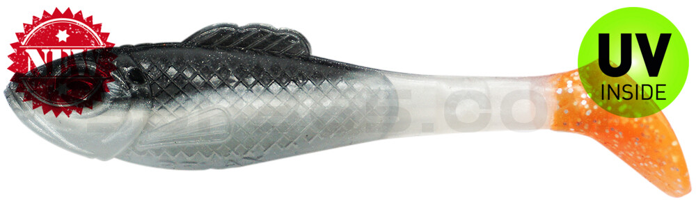 Super Shad 3" (ca. 8 cm) reinweiss / schwarz / orange tail