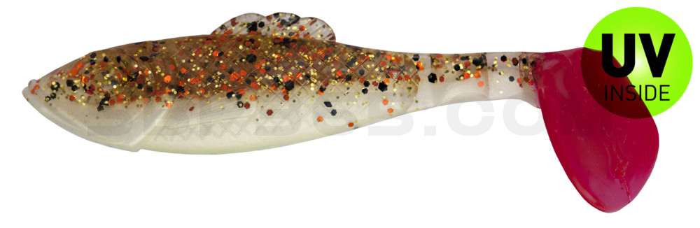 Super Shad 4" (ca. 11 cm) goldperl / Desert-Sand / red tail