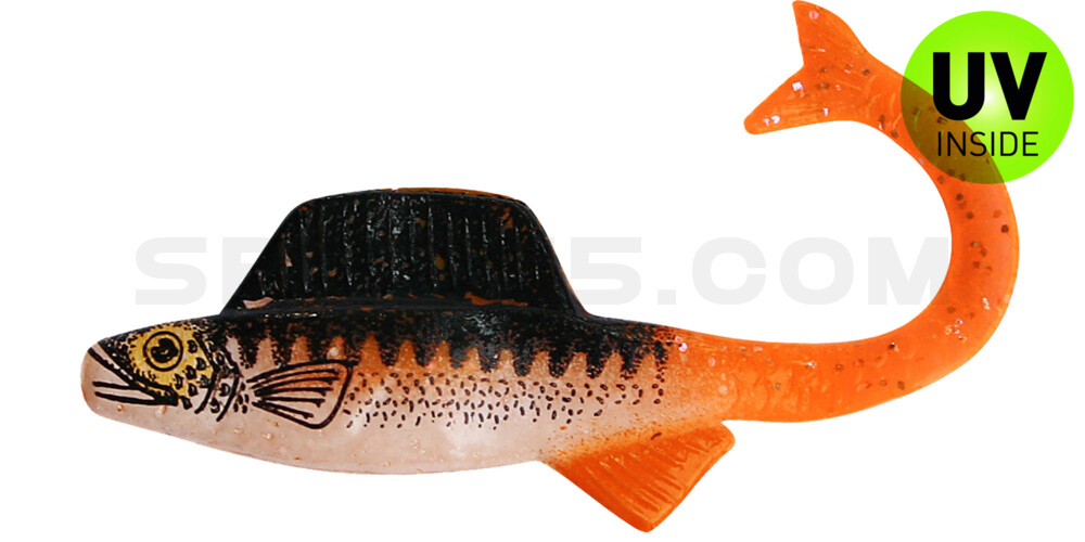 Supernatural Shad Grub 2" (ca. 5,0 cm) fluoorange Glitter / Zander / Bauch: weiß