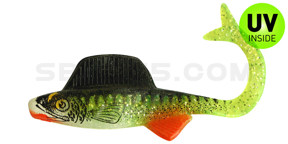 Supernatural Shad Grub 2" (ca. 5,0 cm) grün(chartreuse)Glitter / Zander / Bauch: weiß