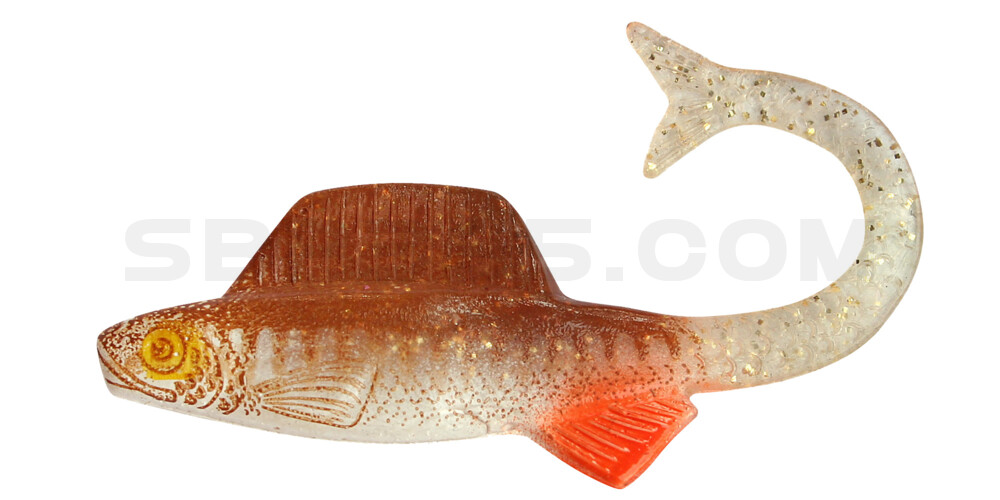 Supernatural Shad Grub 2" (ca. 5,0 cm) klar gold Glitter / Zander braun / Bauch: weiß