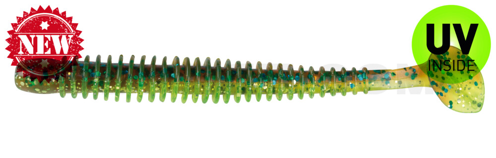 Texas 5" (ca. 13 cm) im Original Relax ZIP BAG grün (chartreuse)-Glitter / motoroil Glitter