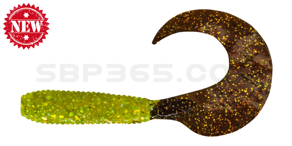 Twister 2,5" regulär (ca. 6,0 cm) grün(chartreuse) glitter / motoroil glitter tail