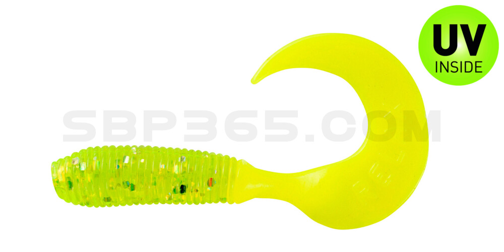 Twister 2" regulär (ca. 4,5 cm) grün(chartreuse) glitter / fire tail