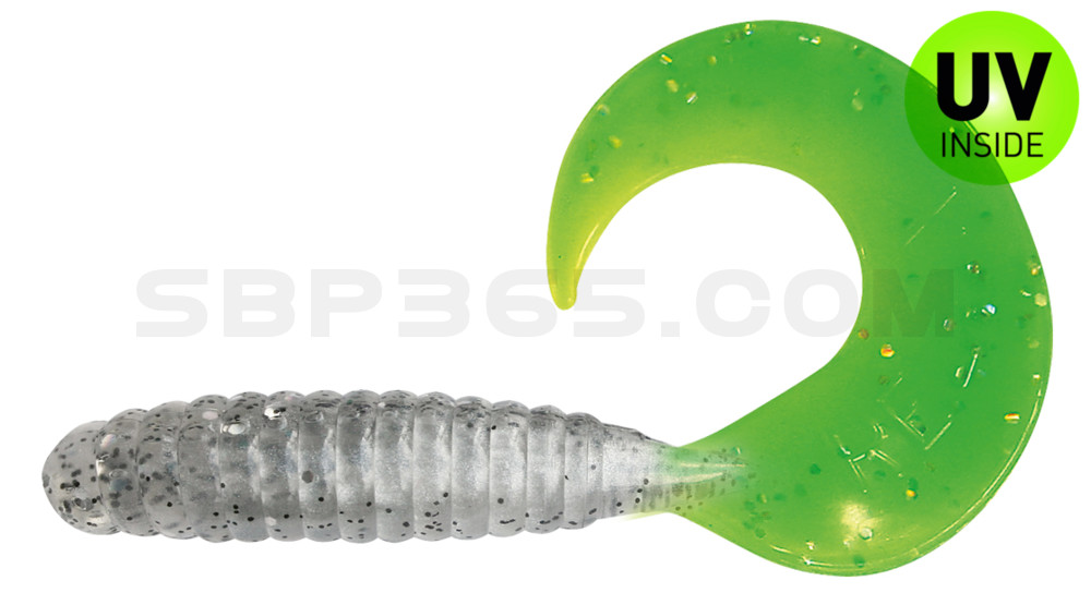 Twister 4" laminiert (ca. 8,0 cm) perlweiss / klar salt´n pepper Glitter / Lime Tail