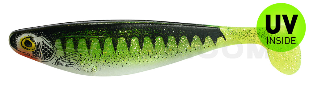 USA Printer 9" (ca. 23,0 cm) grün(chartreuse)Glitter / Zander / Bauch: weiß