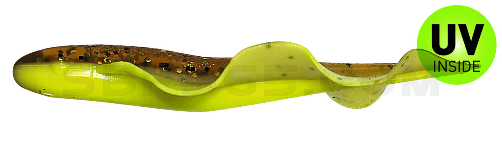 Wing Shad 3" (ca. 8,5 cm) fluogelb  / olivebraun-Glitter