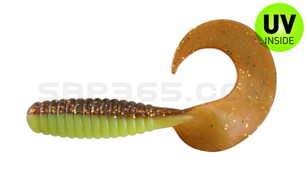 Xtra Fat Grub 5,5" laminiert (ca. 13,0 cm) fluogelb  / olivebraun-glitter
