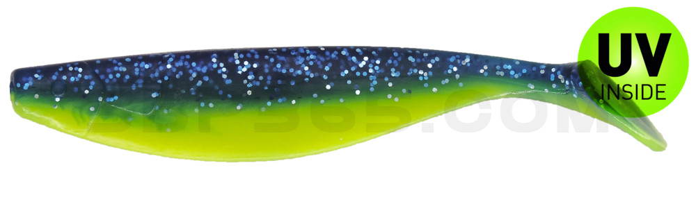 Xtra-Soft 6" (ca. 16,0 cm) fluogelb-clear-blau-Glitter