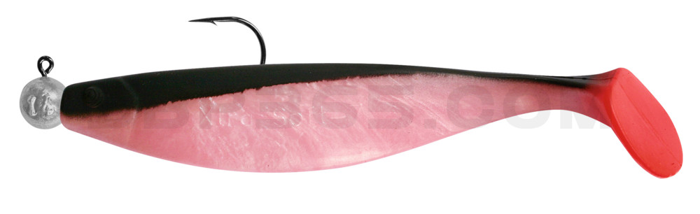 Xtra-Soft 7" (ca. 18,0 cm) bubblegum / schwarz, montiert auf MUXRO 10/0 18g