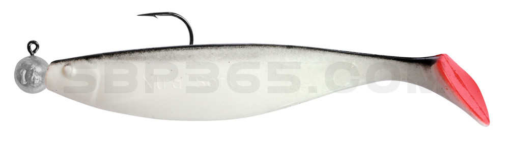 Xtra-Soft 7" (ca. 18,0 cm) reinweiss / schwarz, montiert auf MUXRO 10/0 18g