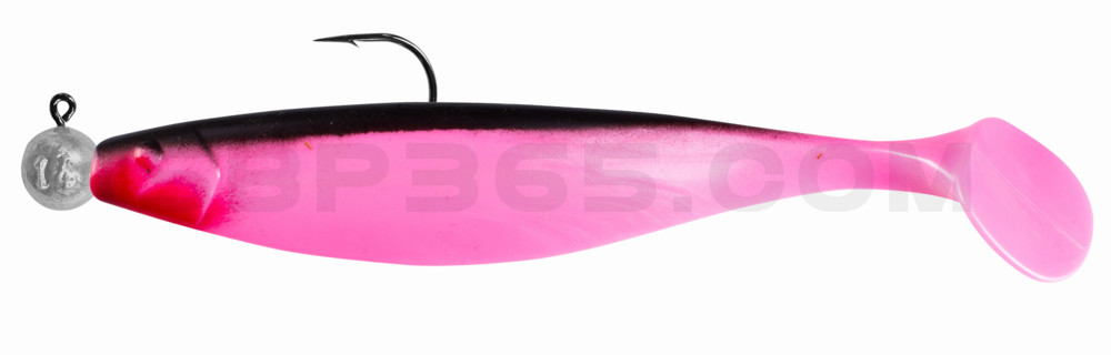 Xtra-Soft 9" (ca. 23,0 cm) bubblegum / schwarz, montiert auf MUXRO 12/0 20g, mit Beihänger-System