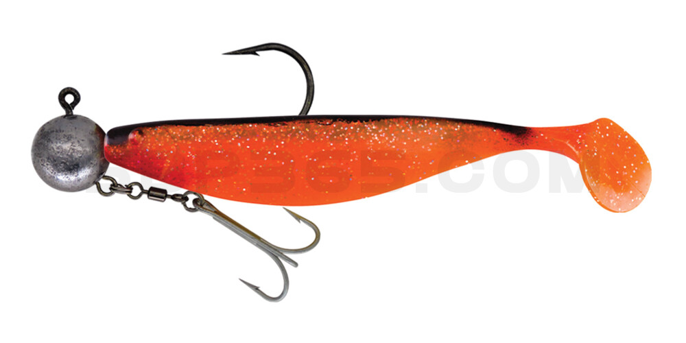 Xtra-Soft 9" (ca. 23,0 cm) fluoorange glitter / schwarz, montiert HMEG 16/0 240g mit Beihänger