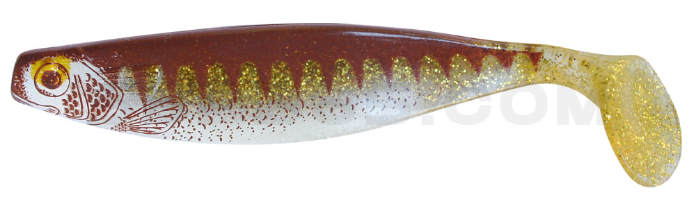Xtra-Soft-Nature 6" (ca. 16,0 cm) klar gold Glitter / Zander braun / Bauch: weiß